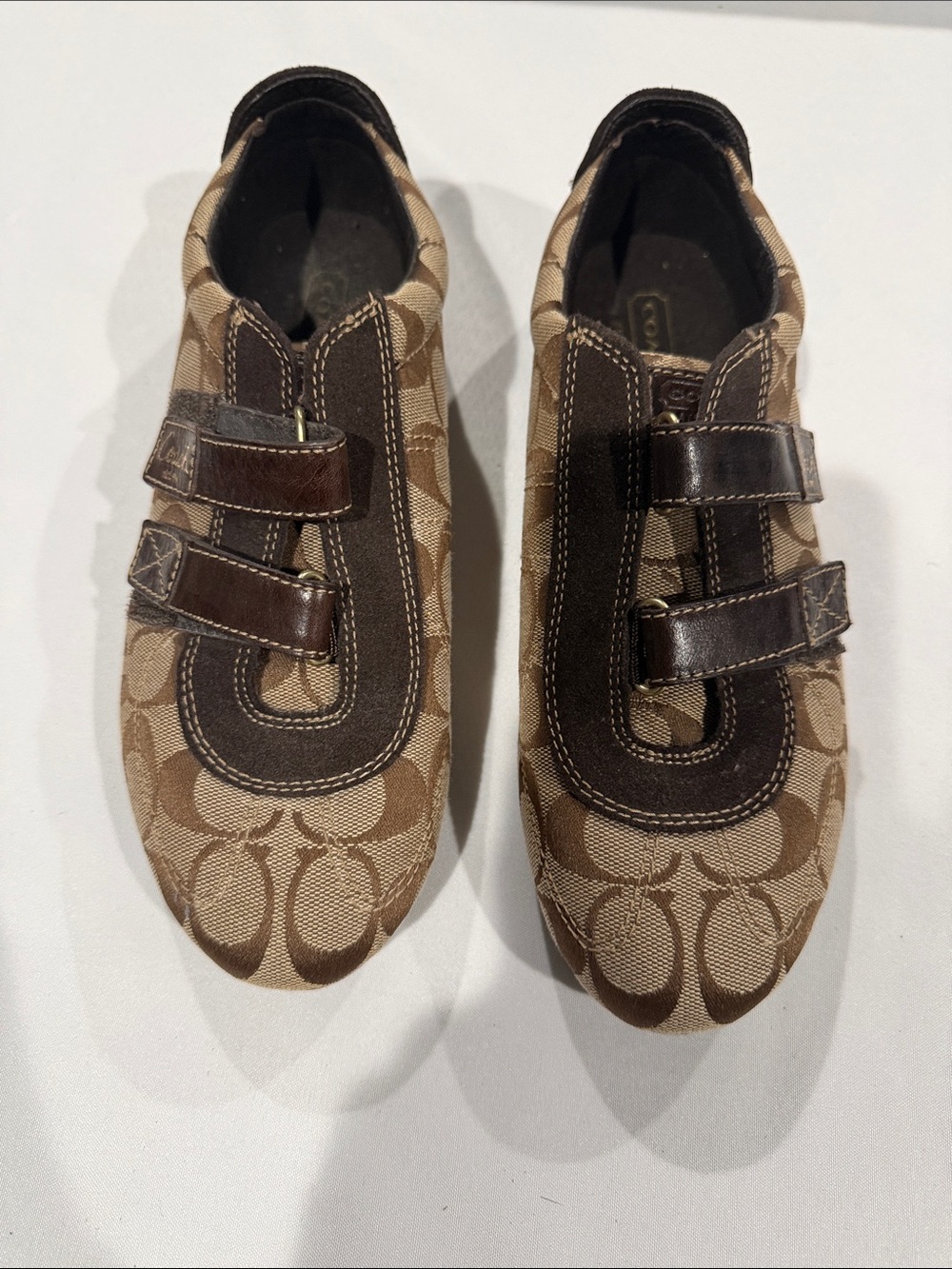 Coach women Brown Signature Canvas Velcro Sneakers